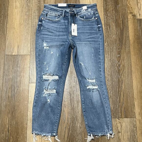 Judy Blue Denim - NWT Judy Blue 90s Straight Leg High Waist Distressed Jeans 14W Stretch Boho $73
